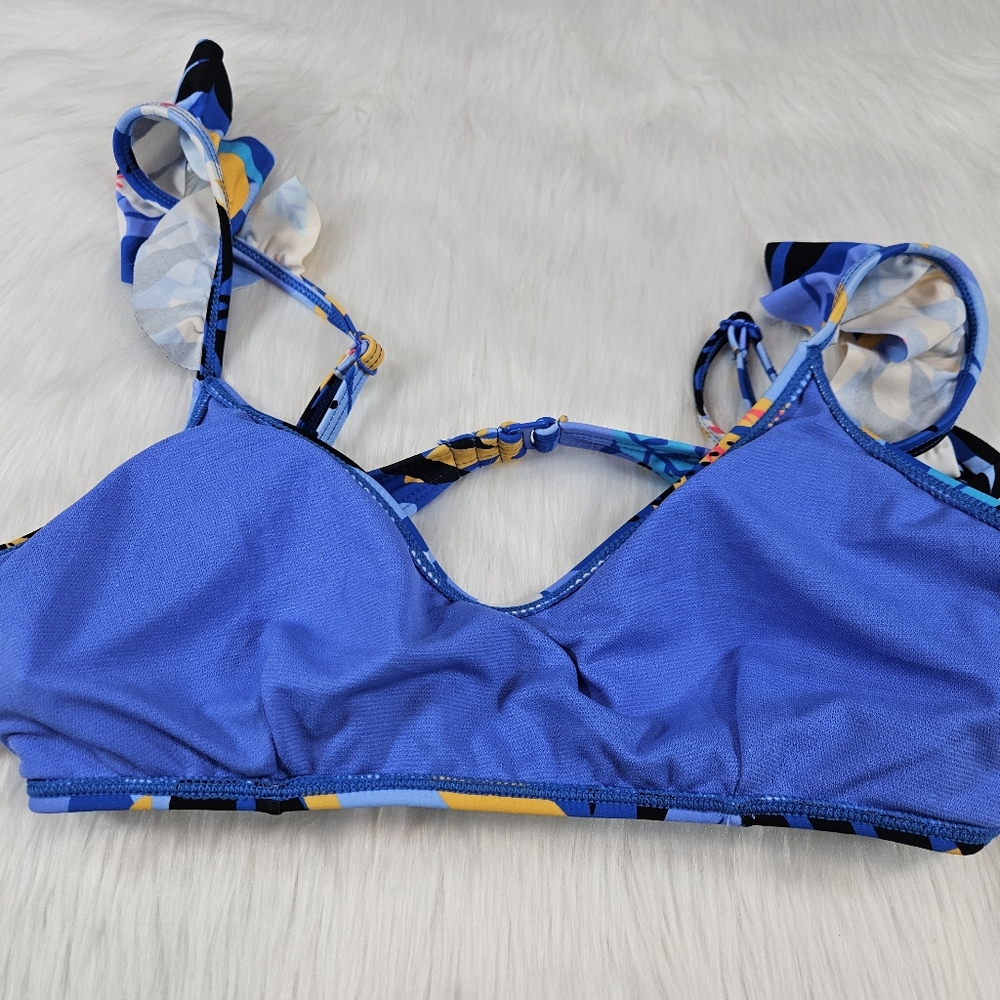 Blue Floral Ruffle Bikini Top - Picture 9 of 9